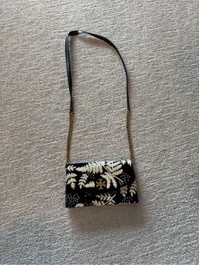 Tory Burch Black and White Floral Beaded Crossbody